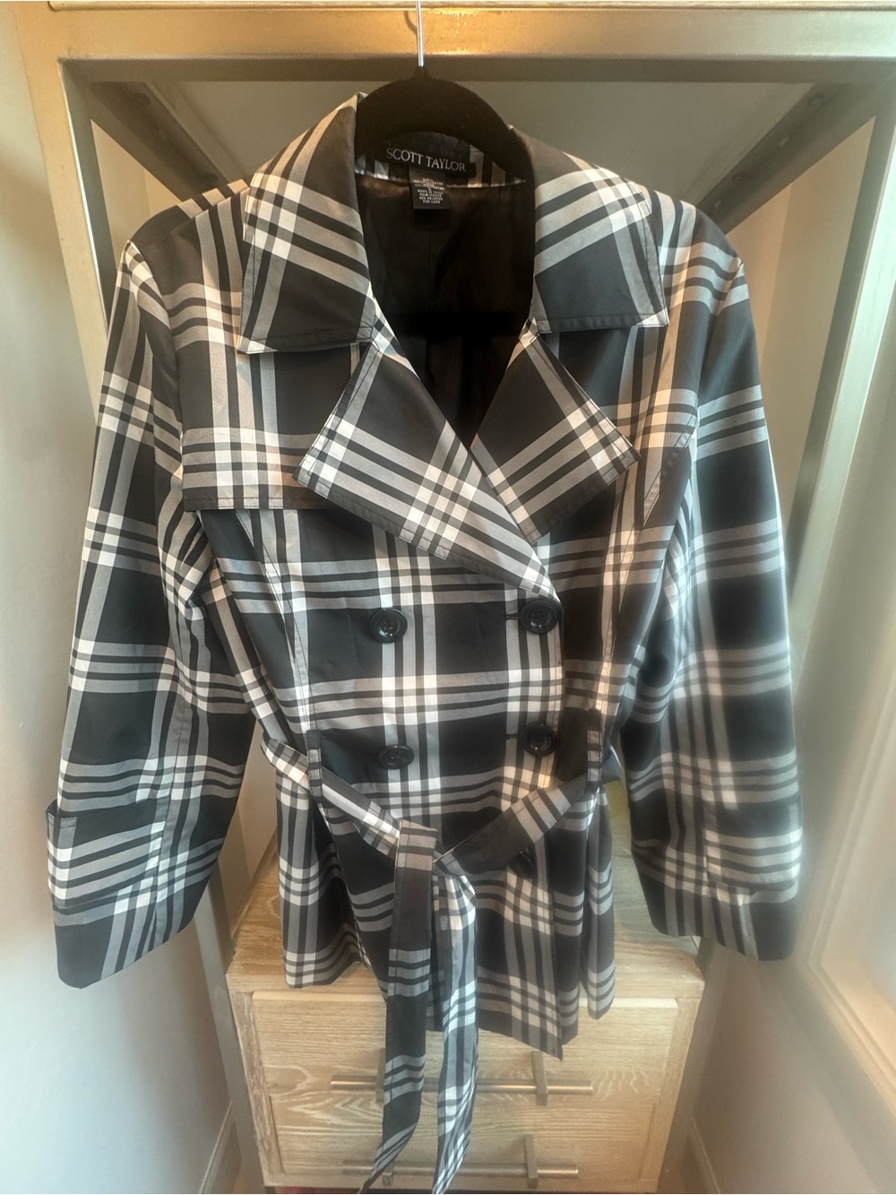 Scott Taylor Black & White Plaid Trench Coat
